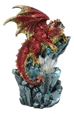 Fantasy Red And Gold Geode Dragon Perching On Crystal Rock Cavern Small Figurine