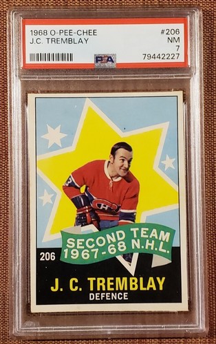 1968 O-Pee-Chee #206 J.C. Tremblay Montreal Canadiens Hockey Card PSA 7 NM - 第 1/2 張圖片