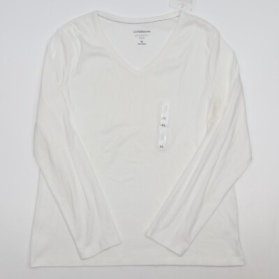 NEW Croft & Barrow Women's Size XL Solid White Knit Top V-Neck Long Sleeves