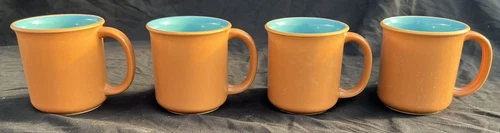 Crown Corning Japan Aqua/Brown Trim Mugs Set Of 4 EUC