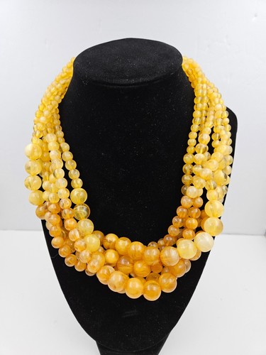 Retro Variegated Butterscotch 19 inch Beaded Six Strand Chunky Choker Necklace - Picture 2 of 14