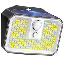 CLAONER 168 LED Solar Power Wall Light PIR Motion Sensor Outdoor Security Lamp