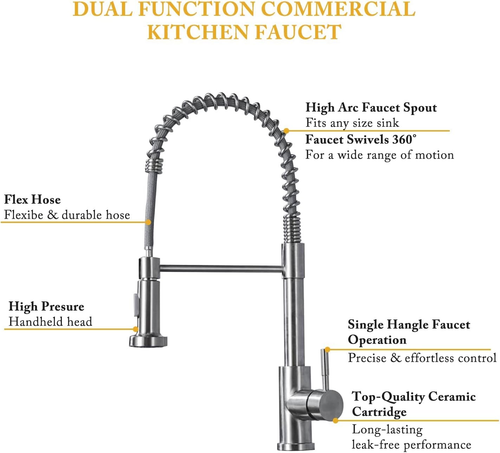 Monobloc Silver Kitchen Sink Mixer Taps with Pull Out Hose Spray Single LeverTap - Picture 12 of 14