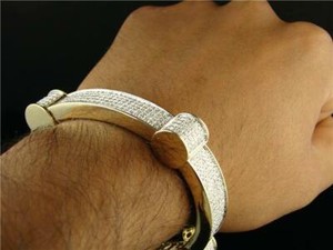 Authentic 3.88ct Cubic Zirconia mens Designer Link Bracelet Silver Yellow Gold Plated