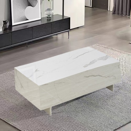 Coffee Table Living Room Office Marble Furniture White High Gloss Tables Modern - Picture 4 of 10