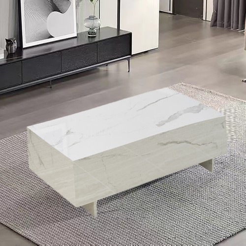 Modern Coffee Table Living Room Furniture Office Marble  White High Gloss Tables - Picture 1 of 10