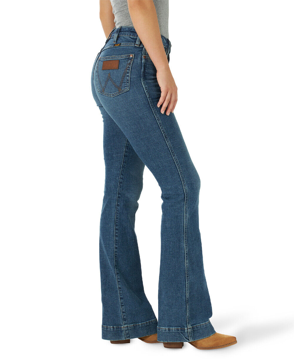 Wrangler Retro Green Jean High Rise Bootcut Flare Stretch Trouser, Sizes  25-31 | eBay