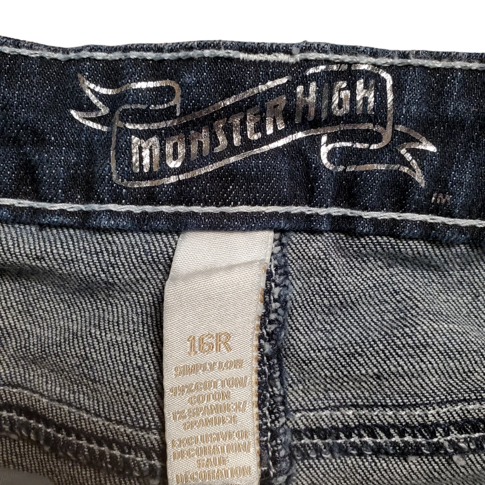 Pantalones de mezclilla rectos Monster High parche sintético tachonado niñas 16R calavera bordada Foto 3 de 4