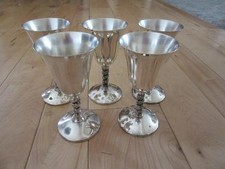 TOTEM SPAIN SET OF FIVE SILVERPLATE 4 OZ LIQUEUR WINE GLASSES TWIST ROPE STEMS