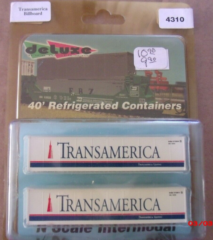 DELUXE 40' REFRIGERATED CONTAINERS N SCALE #4310 TRANSAMERICA BILLBOARD