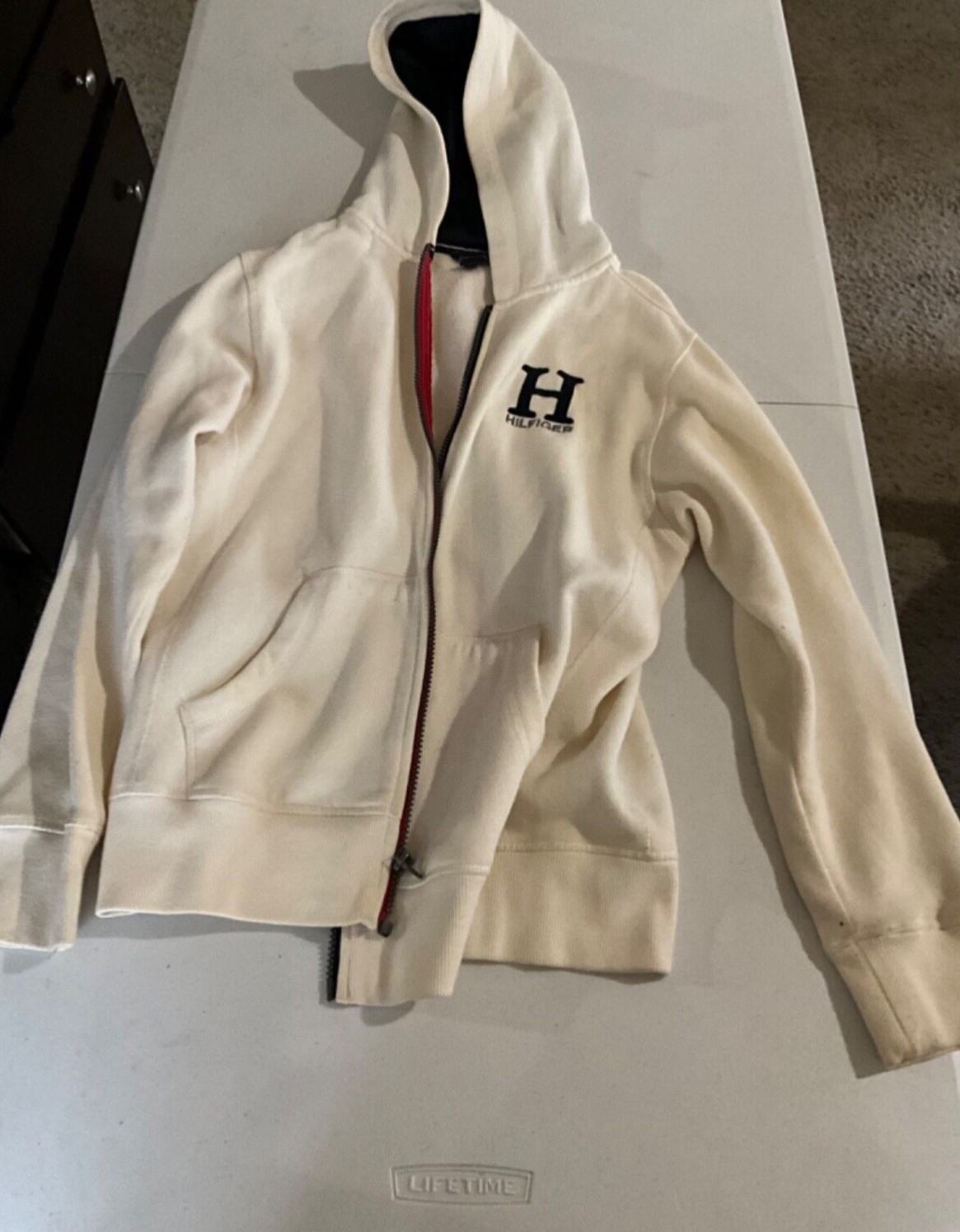 Vintage Tommy Hilfiger White Embroidered Essential Full Zip Size L. image 3