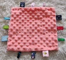 Insular Pink Minky Dots Velour Ribbon Tags Security Blanket Lovey 9x9.5"