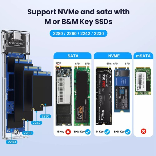 M.2 to USB Docking Station NVMe to USB C Reader Adapter for M Key B+M Key SSD AU - Picture 3 of 8
