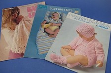 Lot of 3 Knit Crochet Baby Pattern Booklets Booties Bonnet Blanket Hat Jacket