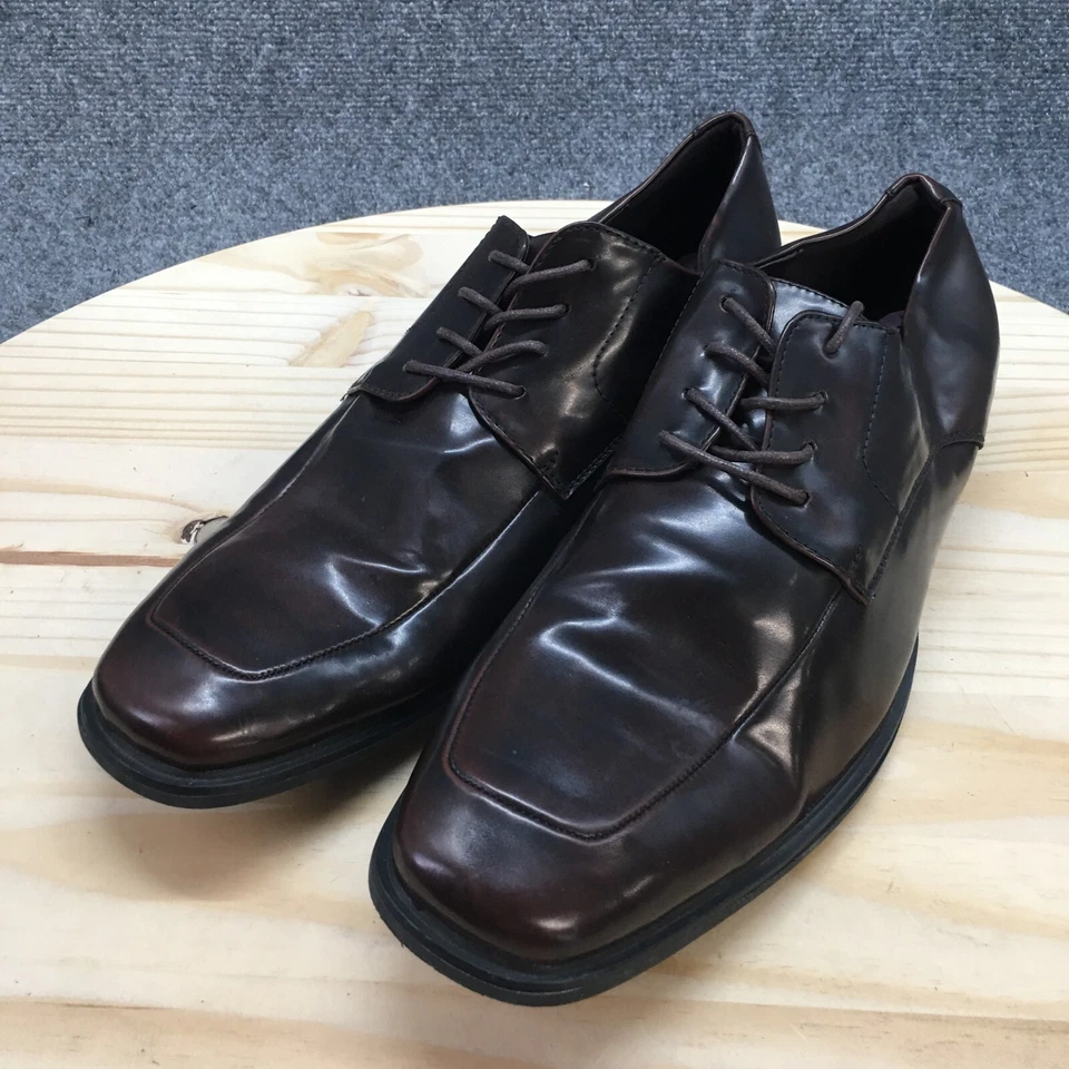 Kenneth Cole Reaction Zapatos Para Hombres 12 Slater Oxord Marrón Imitación Cuero Puntera Cuadrada Foto 3 de 4