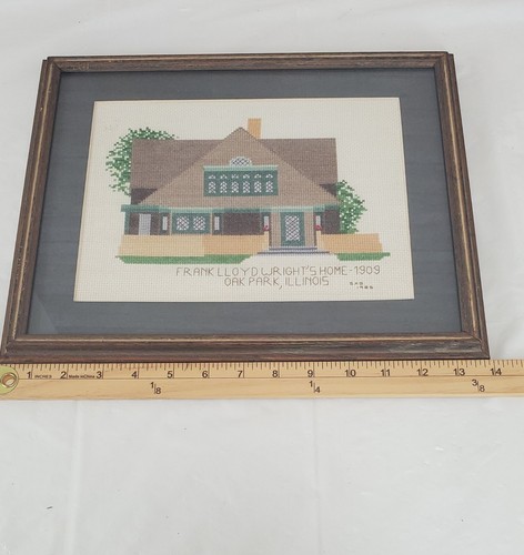 Vintage Frank Lloyd Wright Home punto croce rifinito incorniciato e firmato SAG 1985 - Foto 7 di 11