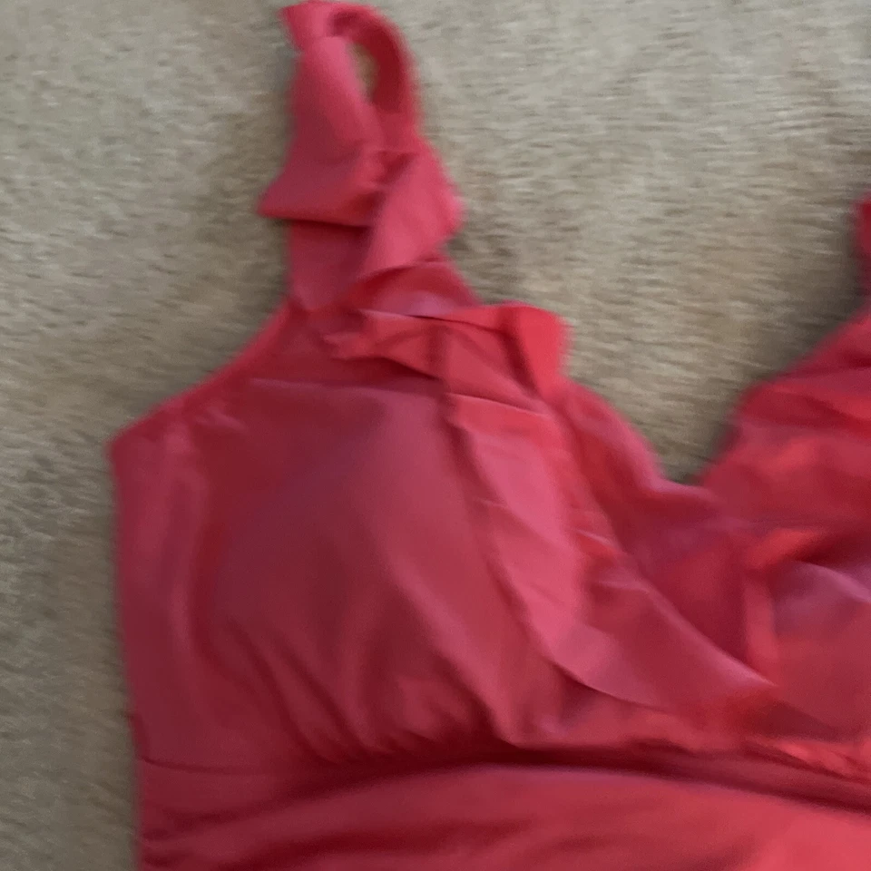 Ralph Lauren Womens Pink Beach Club Surplice V Neck Ruffle Swimsuit Underwire 12 - Image 2 of 4