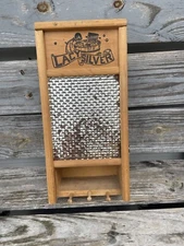 Vintage Lacy Silver Wash Board Cabinet by Columbus Wash Board Co. With Peg Hooks