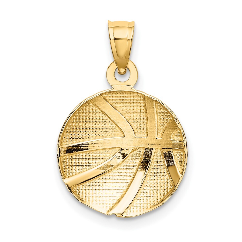 10k Yellow Gold Basketball Hoop Pendant - Textured Sports Charm Necklace