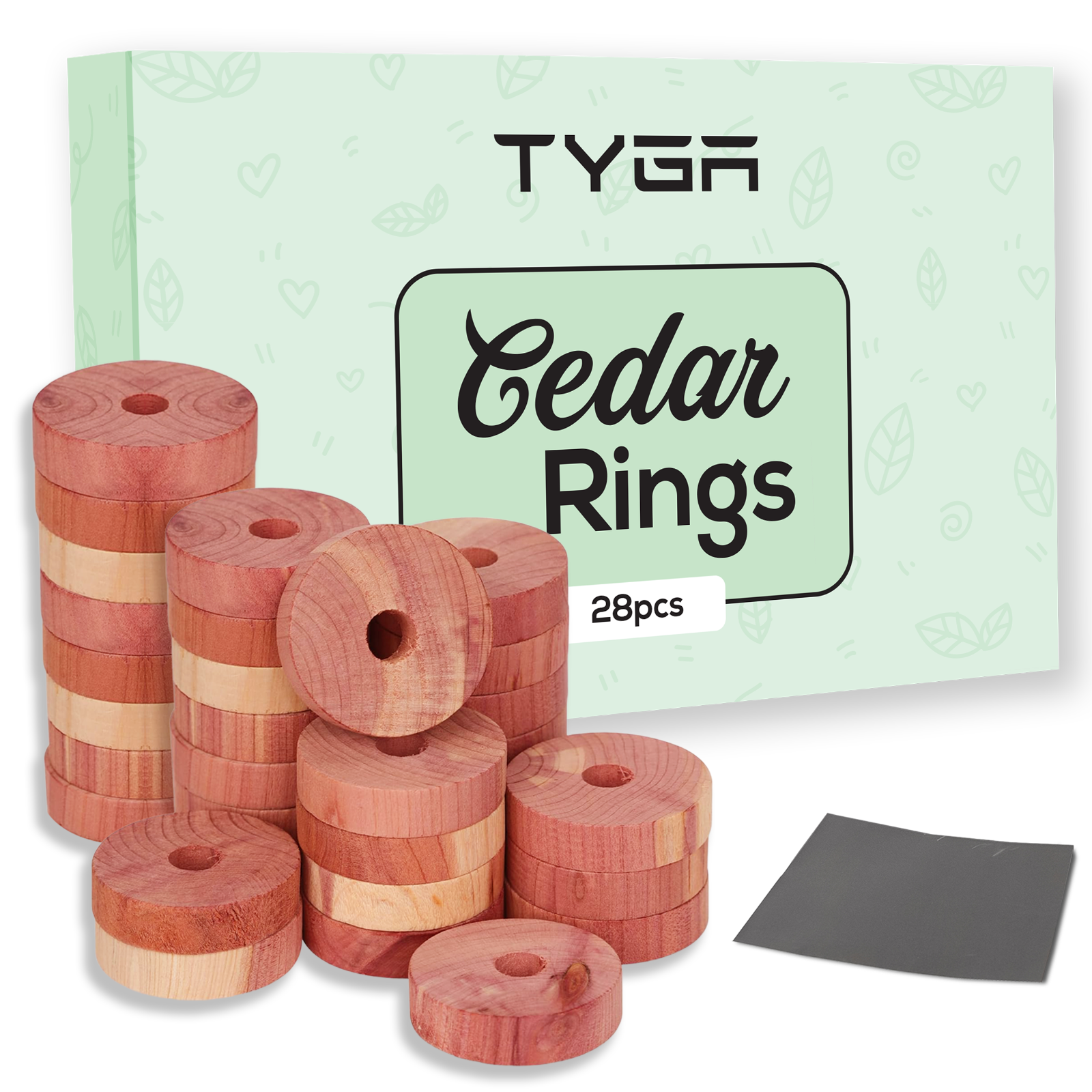 TYGA Store | 28 Cedar Rings, Natural Moth Repellent For Clothes, With Sandpaper