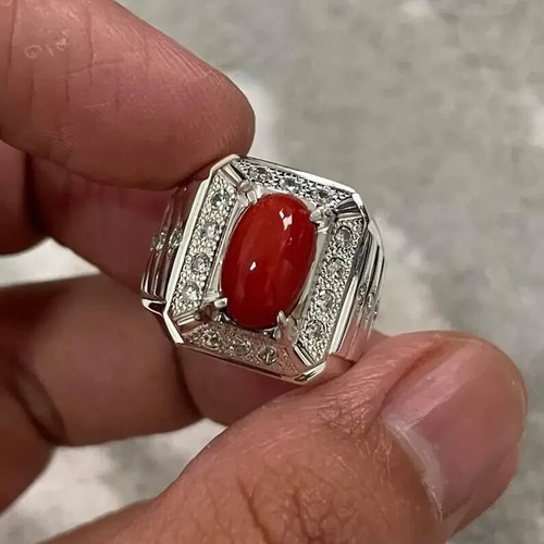 Natural Coral Rings Mens Marjan Rings 925 Silver Ring Shia Rings Handmade Coral - Picture 4 of 5