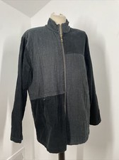 Focus Casual Life L Black Cotton Corduroy Zip Front Embroidered Jacket Lagenlook