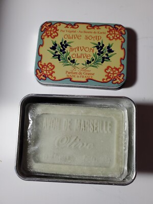 Olive Oil Soap Savon Olive LeBlanc Yellow Tin New vintage Made in France 
