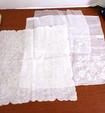 Vintage Lot of 3 White  Off White EMBROIDERED HANDKERCHIEFS