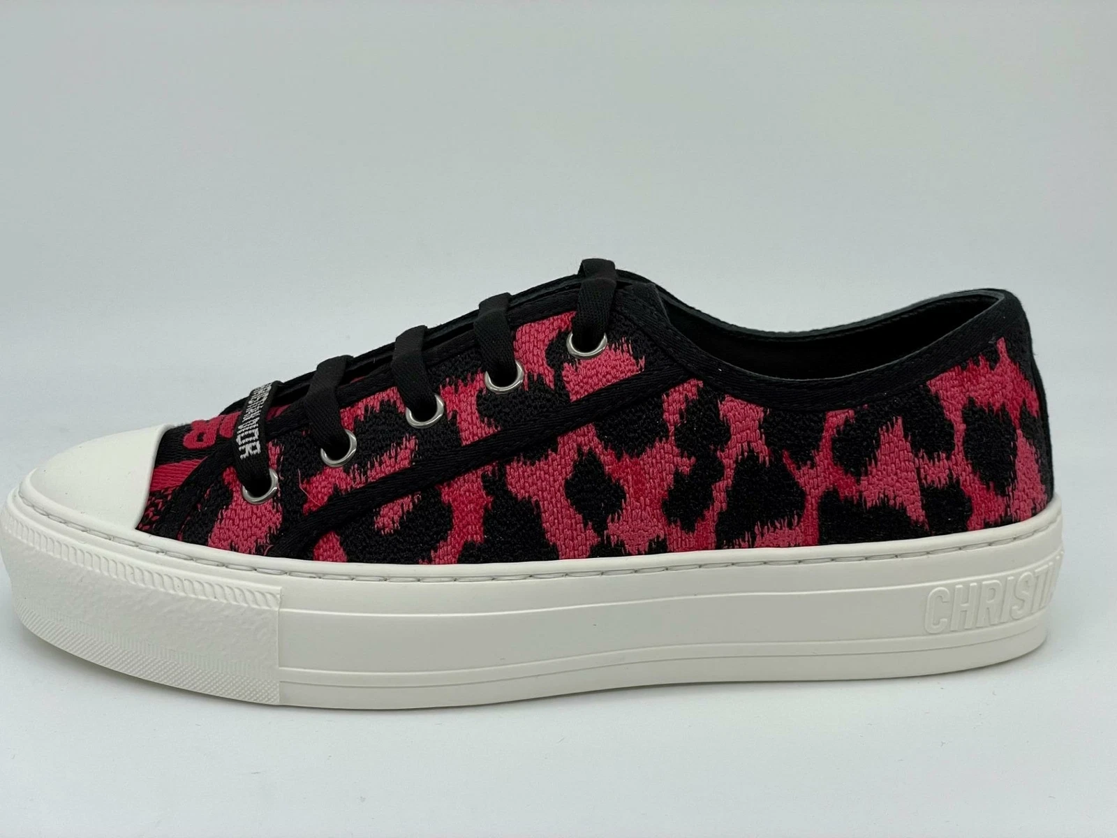 Baskets basses DIOR WALK'N Leopard Spots coton à lacets plats rose