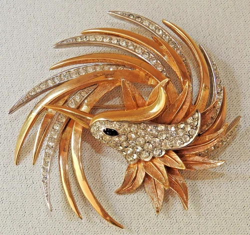 Vtg Book Swirled Paradise Phoenix Bird Brooch MARCEL BOUCHER 9022p Signed 266k