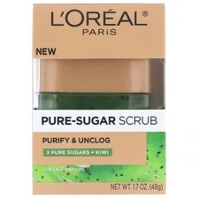 L'Oreal Paris Pure Sugar Scrub Purify & Unclog 3 Pure Sugars + Kiwi 1.7 oz ~NEW~
