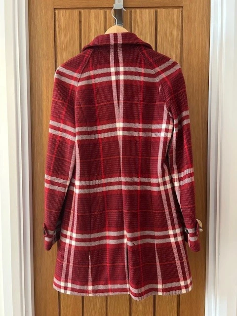 Abrigo BURBERRY LONDON Rojo Cuadros Lana Doble Pecho Reino Unido 12