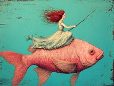 DIY Girl Paint by Number for Adults,Fish Painting by Number Kits on Canvas,Co...