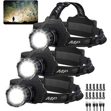 3Packs 100000 Lumen Super Bright Head Lamp Rechargeable LED Headlamp Flashlight