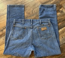 Men  s Wrangler Western Straight Leg Blue Denim Jeans Size 36X 30