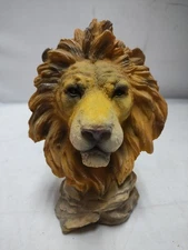 6-Inch Tall Tawny Male Lion Head On Rock - Resin Sculpture - Detailed, Realistic