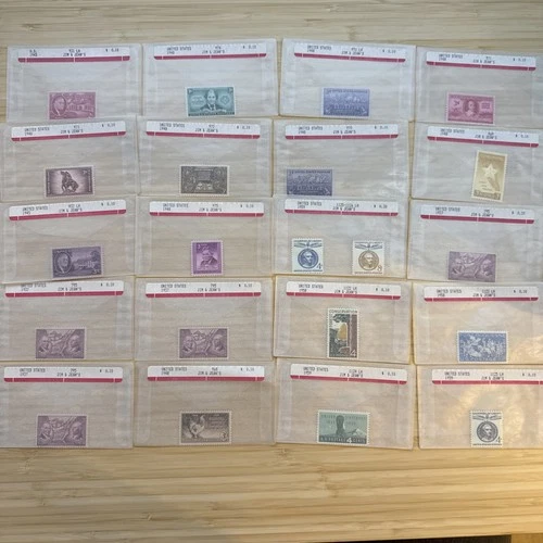 US Stamp Lot 20 Mint Singles MNH MH 1910s-1950s Collection Vintage Glassines