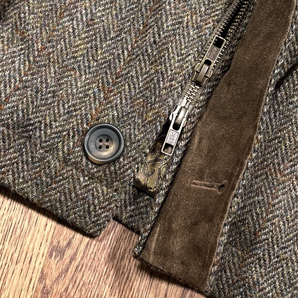 Vintage Harris Tweed Wool Herringbone Brown Quilted Field Jacket Mens XL - Image 4 of 4