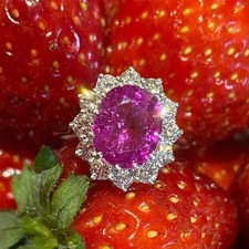 6.80 Ct Oval Natural Pink Sapphire Diamond Wedding Ring 14K White Gold Size 7 8