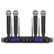 Wireless Microphone System, with 4 Handheld Mics, Metal Build, Fixed Frequenc...
