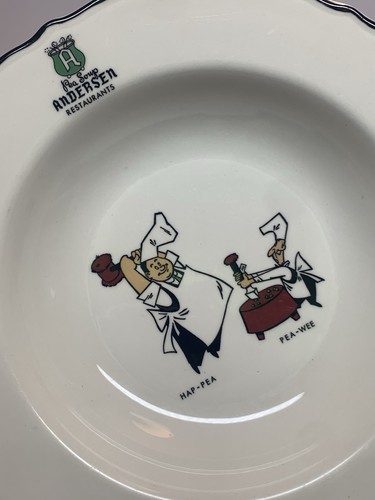 Vintage Andersen Restaurants Pea Soup Bowl 9" Hap-Pea Pea-Wee Syracuse China USA - Picture 8 of 9