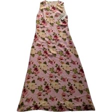 Evan Picone Petite Floral Maxi Dress Womens UK 6 Pink Silk Sleeveless Summer