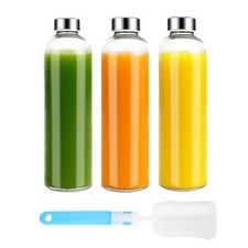 Botellas de agua de vidrio transparente Luxfuel 32 oz con tapas, botella de jugo de vidrio reutilizable...
