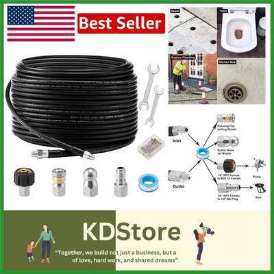 #ad 150Ft Sewer Jetter Kit Pressure Washer Drain Cleaner Nozzle Hose 3600 PSI $58.99