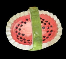 Vintage Ceramic Watermelon Basket Serving Bowl with Handle