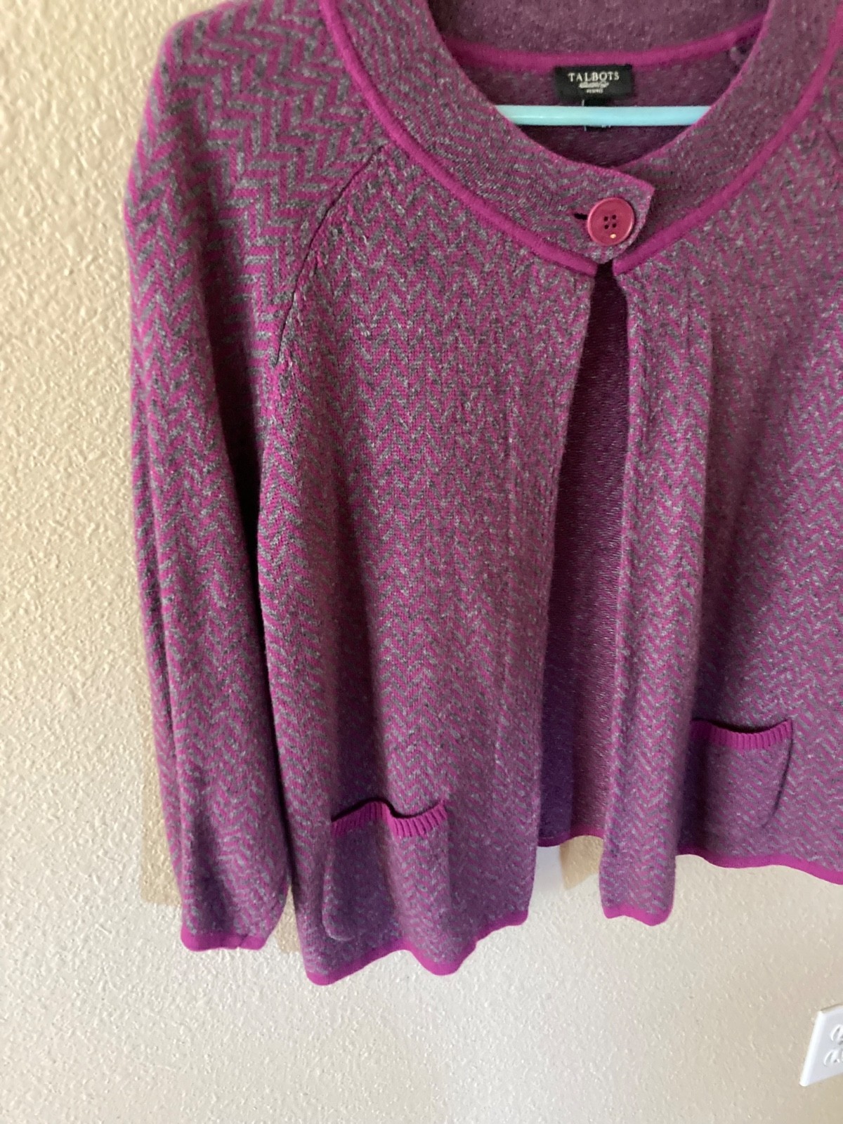 Talbots Gray & Maroon Button Front Sweater - image 2