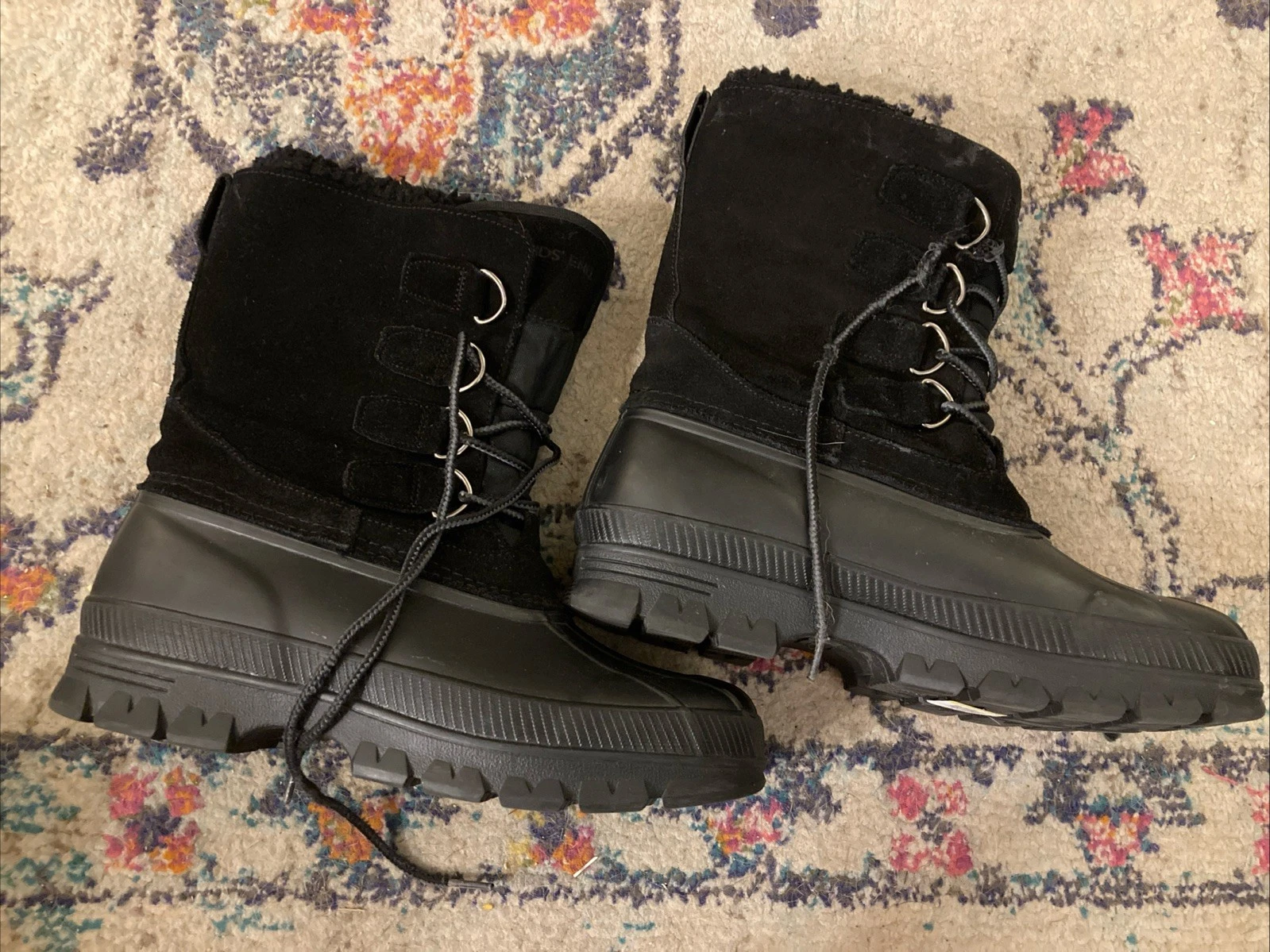 Lands End Expedition - Mens Black Suede and Rubber Insulated Snow Boots Size 8D