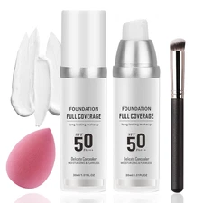 2PCS Color Changing Foundation Set with Brush and Makeup Sponge,Spf 50 PA+++ Oil