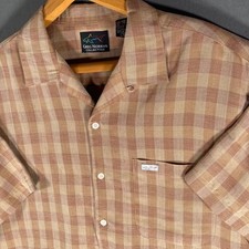 Greg Norman Mens Linen Shirt Large Plaid Shor...