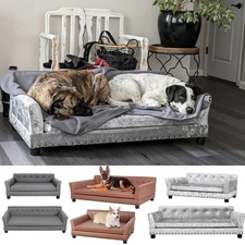 38"/ 47.2" Large Dog Sofa Couch Bed Lounger Anti Scratch Removable Leather Cover